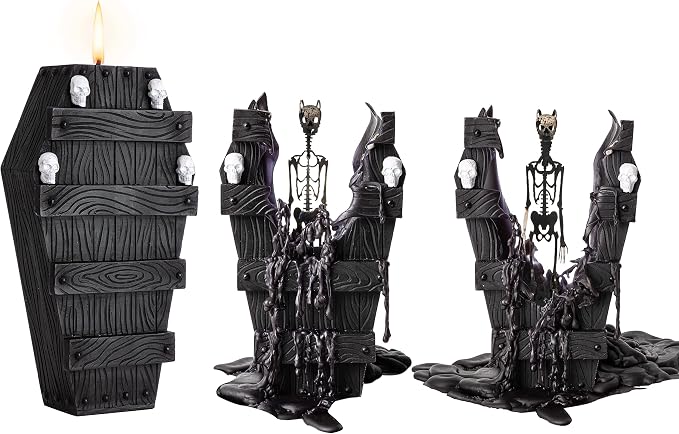 Skull Candle R.I.P. Coffin Skeleton Halloween Candles, Vintage Goth Décor - skull candle
