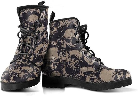 Dark Skulls Memory Foam Boots | All Season Lace Up Boots | Vegan Leather Combat Boot - sugar skull costume