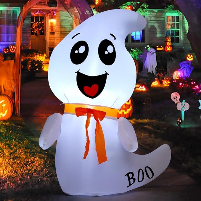 GOOSH 4 FT Halloween Inflatable Cute Ghost Outdoor Decorations Blow Up Yard Ghost with Built-in LEDs for Indoor Garden Lawn Party Decor - skull inflatable