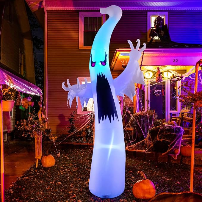 GOOSH 6 FT/12 FT Halloween Inflatables Ghost Outdoor Decorations Blow Up Yard Scary Red Eye Dimming Ghost with Built-in Colorful LEDs for Garden Lawn Indoor Party Decor - skull inflatable