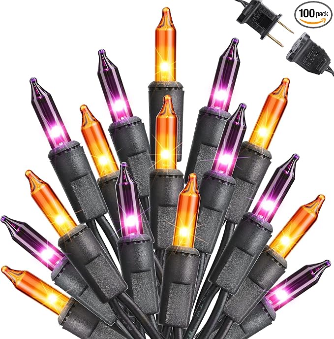 Orange & Purple Halloween Lights, 25ft 100 Count Incandescent String Light - string light
