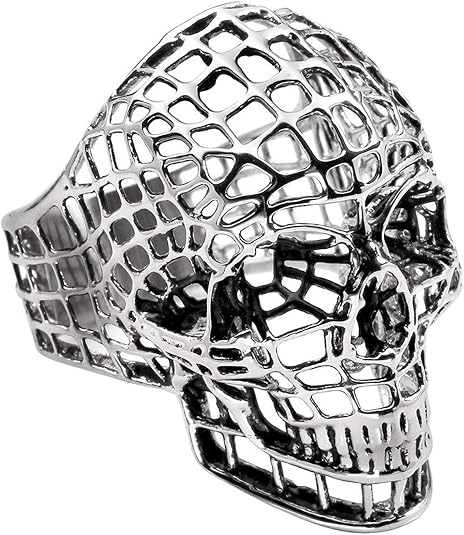 Skeleton Head Vintage Punk Gothic Skull Men's Ring 925 Sterling Silver Plated Skeleton Head Biker Rings for Men - skull plate