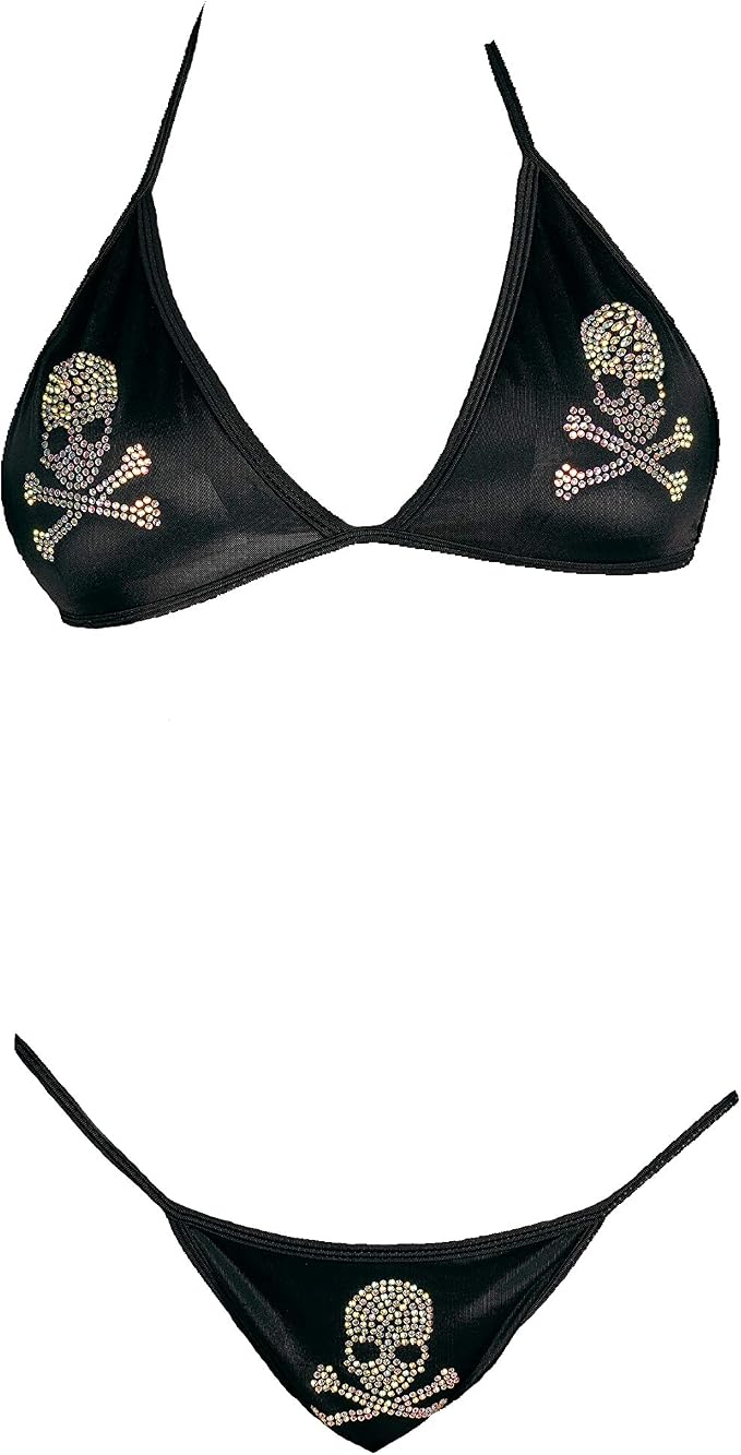 Western F.a.s.h.i.o.n Fashion Rhinestone Design Bikini Set - skull swimsuit