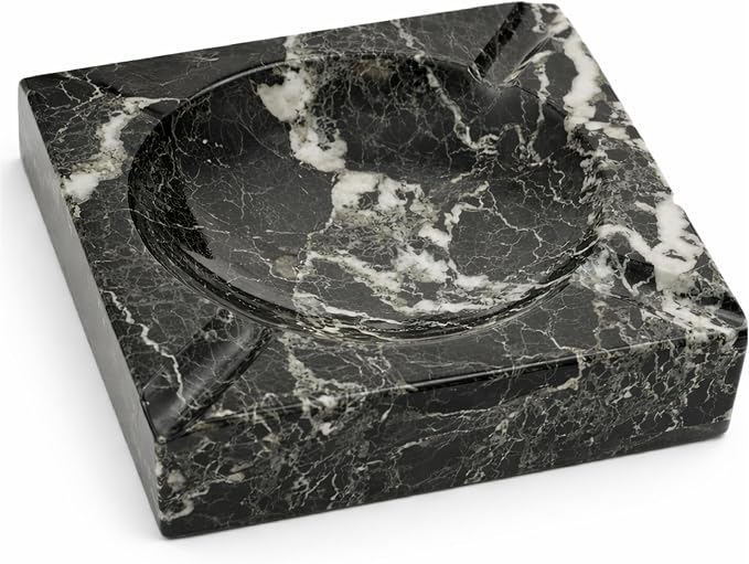 Bey-Berk Square Black "Zebra" Marble Four Cigar Ashtray. - skull ashtray
