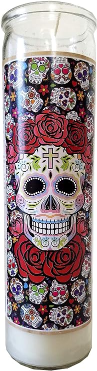 Cinco de Mayo Rose Skull Devotional Candle - skull candle