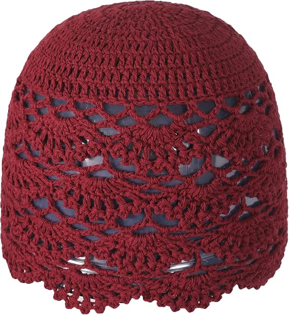 ZLYC Women Cotton Crochet Skull Cap Handmade Knit Cutout Floral Beanie Hat - skull hat