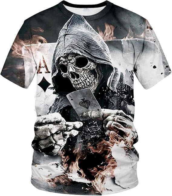 Men's Black and White Skull Shirt 3D Printing Short Sleeve T-Shirt - skull tshirt
