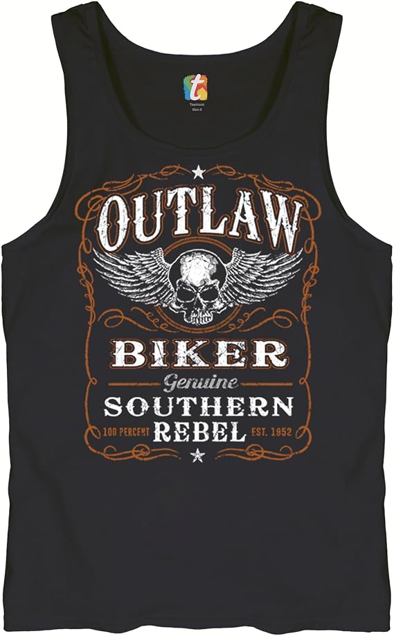 Outlaw Biker Tank Top Genuine Southern Rebel Winged Skull Face Men's Top - skull tank tops