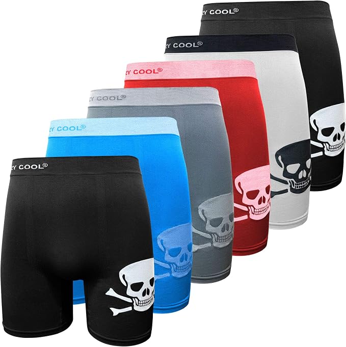 Crazy Cool Mens Comfortable Fun Nylon Seamless Short Boxer Boxer 6-Pack - skull swimsuit
