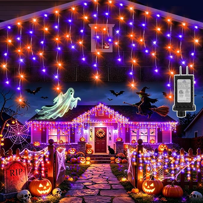 KNONEW 33FT 400 LED Orange Purple Halloween Lights Outdoor Decor Plug in - string light