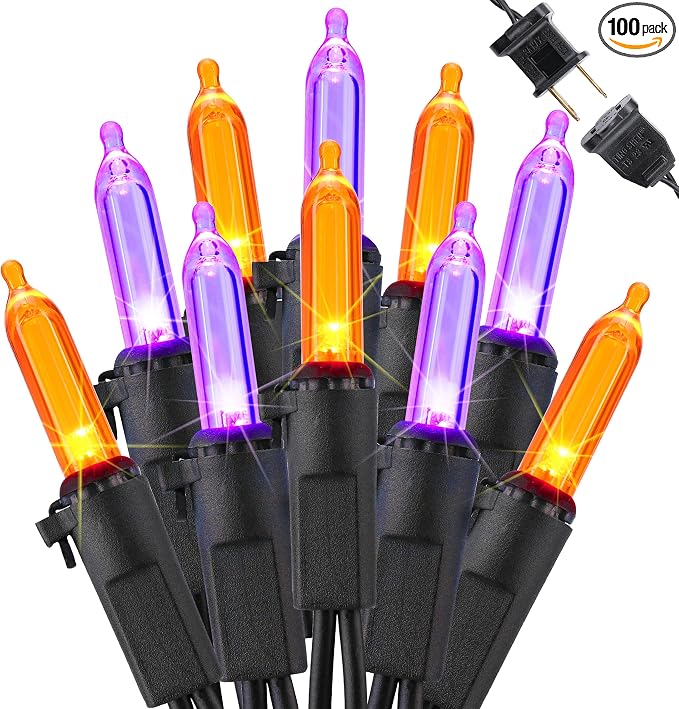 Brizled Purple Orange Halloween Lights Connectable, 33ft 100 LED Tree Light - string light