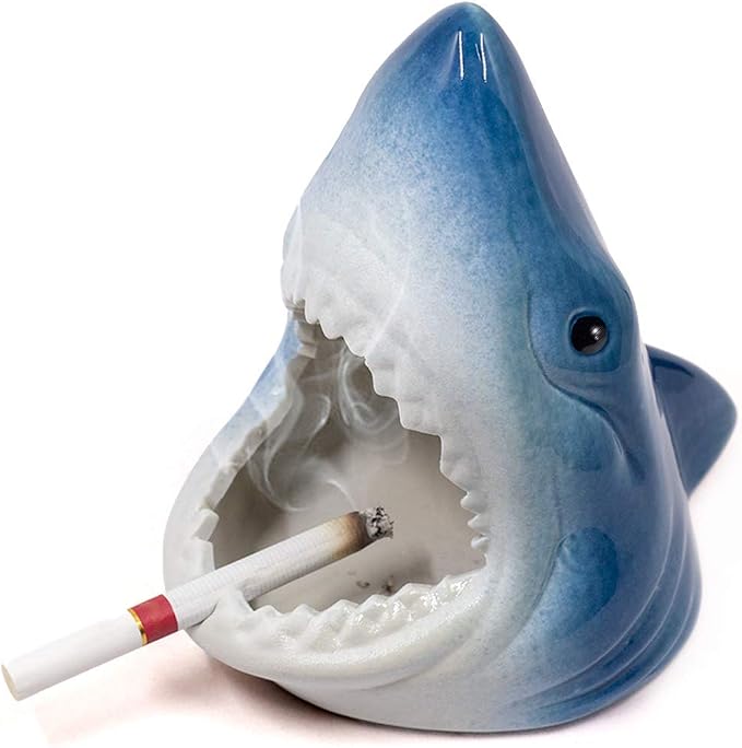 Cigar Ashtray, Ceramic Ash tray for Cigarettes, Shark Windproof Large Ashtray, Outdoor Ash Tray for Home Office Decoration - skull ashtray