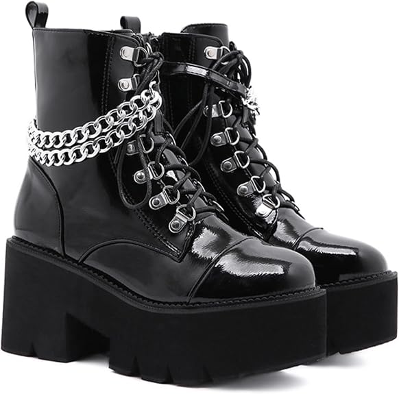 Womens Platform Boots Round Toe Chunky Ankle Boots Punk Boots Lace Up&Zipper Combat Boots - sugar skull costume