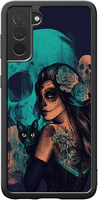 for Samsung Galaxy S21 Case - Women Black Cat and Skull - Skull phone case