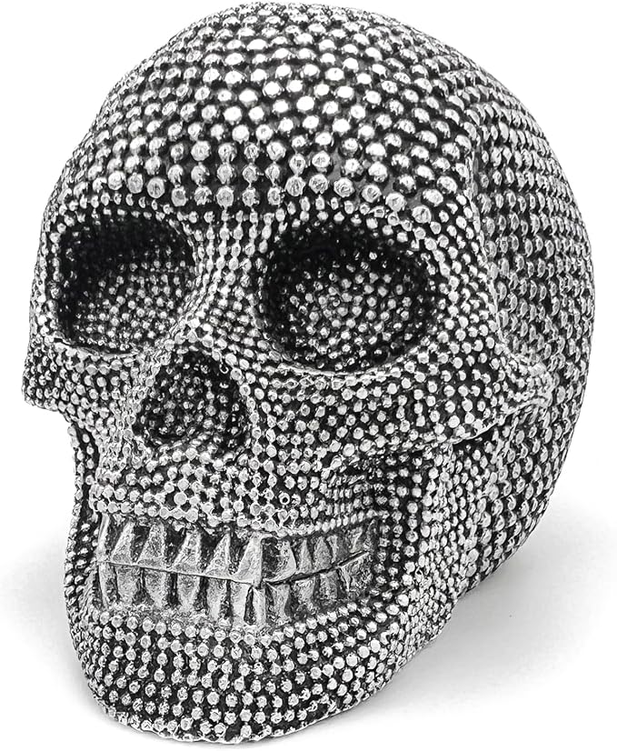 Mageeko Skull Statue Décor Halloween Skeleton Head Gothic Resin Figurine Decoration Sculpture Collectible Gifts Silver - skull figurine
