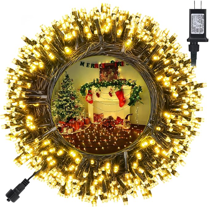 Toodour Christmas Lights Outdoor, 131ft 350 LED String Lights, Timer, Waterproof 8 Modes Outdoor Christmas String Light - Twinkle Light for Tree Home Garden Yard Wedding Party Xmas Decor(Warm White) - string light