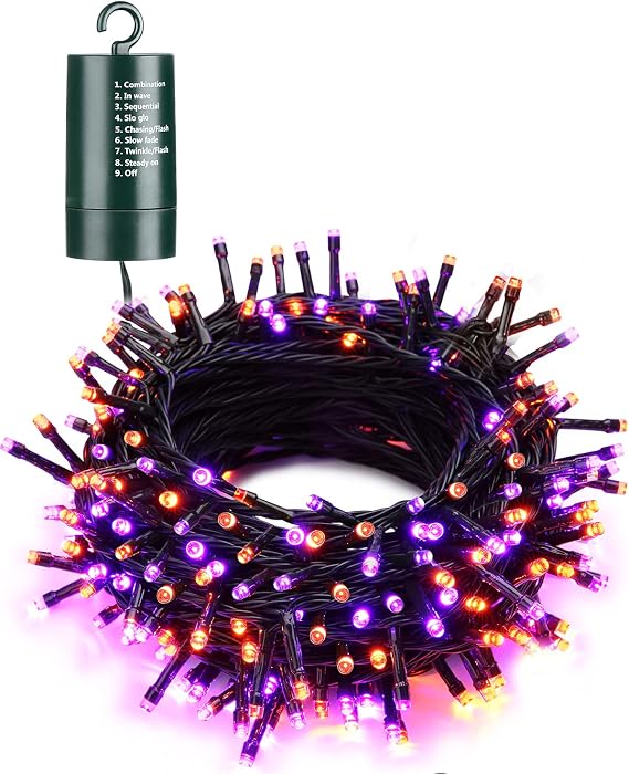 Flacchi Orange Purple Halloween String Lights 67ft 200LED Battery Operated - string light