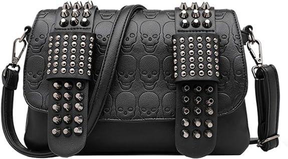 Women Punk Skull Shoulder Top-Handle Bag Rivet Purse Handbag Chain Satchel Tote - sugar skull handbags for sale