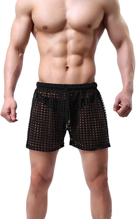 Linemoon Men's Mesh Shorts Sexy Lounge Hollow Boxer Underwear - skull swimsuit