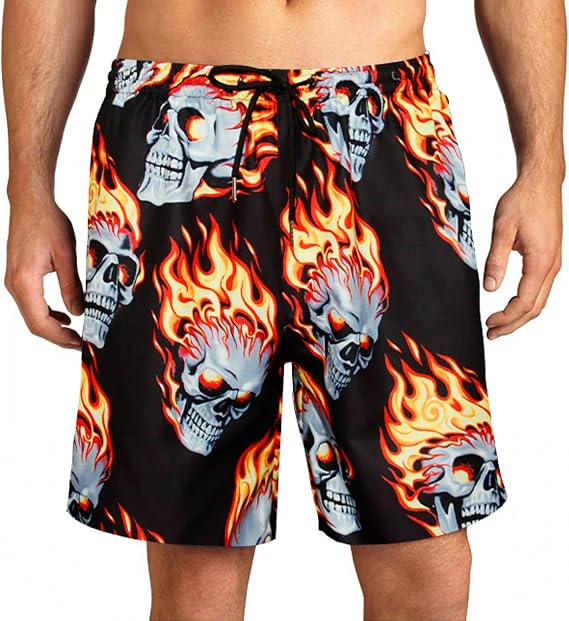 Men's Swim Trunks Quick Dry Shorts Beach Surf Printed Board Shorts Swimwear Bathing Suits with Pockets - skull swimsuit