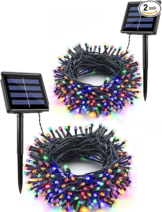 Flacchi 2 Pack Solar String Lights Each 72ft 200LED Outdoor Multi-Color - string light