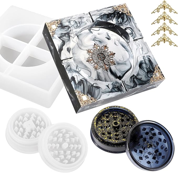 Ashtray Resin Mold and Spice Grinder Mold, Large Square Silicone Molds for Resin, Herb Grinder Mold for Resin Casting, Epoxy Resin Mold for DIY Crafts (Square) - skull ashtray