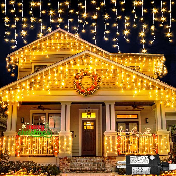 Icicle Lights for Outside Christmas Lights Outdoor 66ft 640 LEDs Warm White - string light