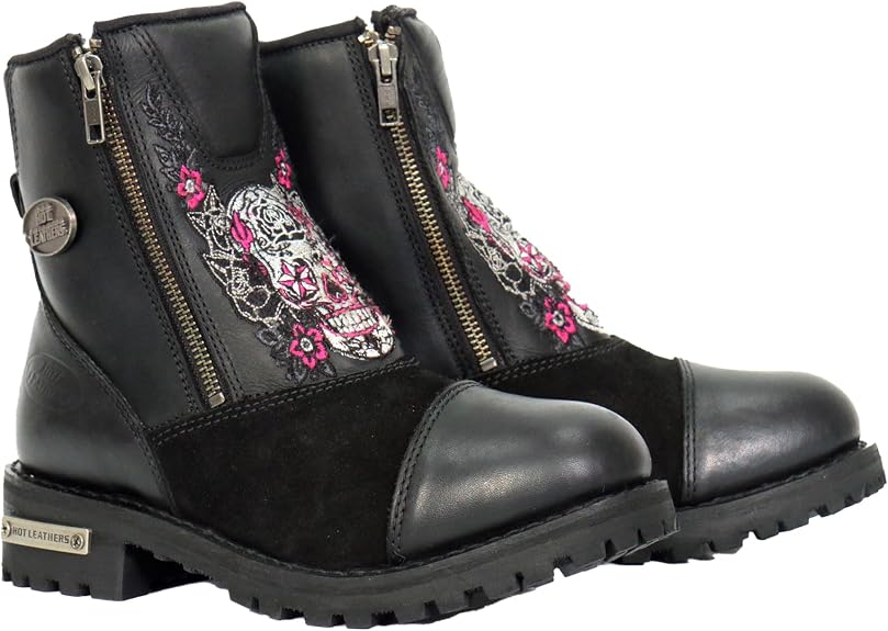 Hot Leathers Women's Sugar Reaper Black Zipper Boots, BTL1009 - sugar skull boots