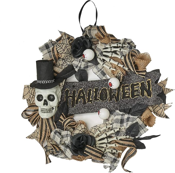 Worth Imports 18" Halloween Sign and Skull Wreath, Multicolor (4325) - skull wreath