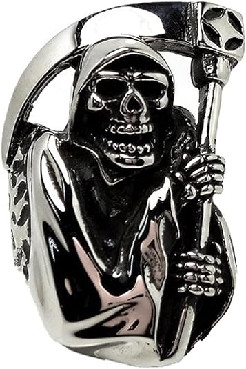 Skull Sickle Ring,Gothic Skull Sickle Ring for Men, Stainless Steel Punk Skull Biker Ring Vintage Hip Hop Skull Head Ring for Men, Gothic Punk Rock Skull Sickle Jewelry
