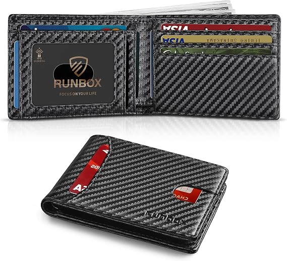 RUNBOX Wallet for Men, Slim Leather Bifold, RFID Blocking Card Holder - skull wallet