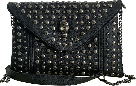 Women Rivet Chain Handbag Purse Clutch Small PU Leather Satchel Shoulder Tote Top-handle Bag Black - sugar skull handbags for sale