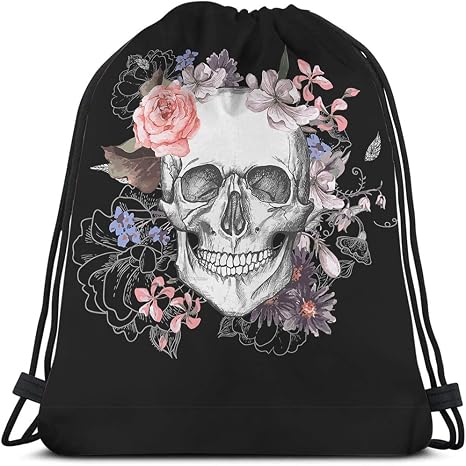 Skull Drawstring Bags Backpack Bag Day Of The Dead Mexican Sugar Skeleton Gothic Style Rose Art Floral Sport Gym Sack Drawstring Bag String Bag Yoga Bag for Men Women - sugar skull handbags for sale