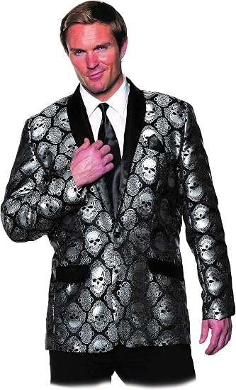 UNDERWRAPS Men's Skull Blazer Fully Lined Button Front Jacard Jacket with Skull Design - skull jacket