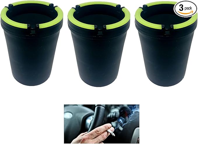 (3 Pack Jumbo) Glow in the Dark Butt Bucket Ashtray Cigarette Cup Car Ash Holder Portable Truck Home Office Black - skull ashtray
