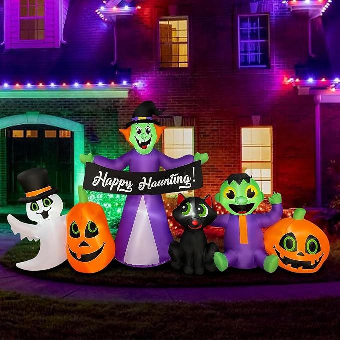 BLOWOUT FUN 8Ft Halloween Inflatable Witch,Ghost,Frankenstein,Cat,Pumpkin - skull inflatable
