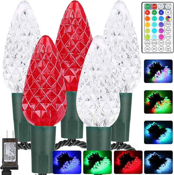 Brizled Christmas String Lights Outdoor, 33 ft 100 LED C5 Tree Lights RGB - string light