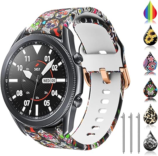Floral 22mm watch band Compatible for Samsung galaxy watch 3 45mm/Gear S3 Frontier/Classic,Silicone 22mm watch band quick release for Women Men - skull watch
