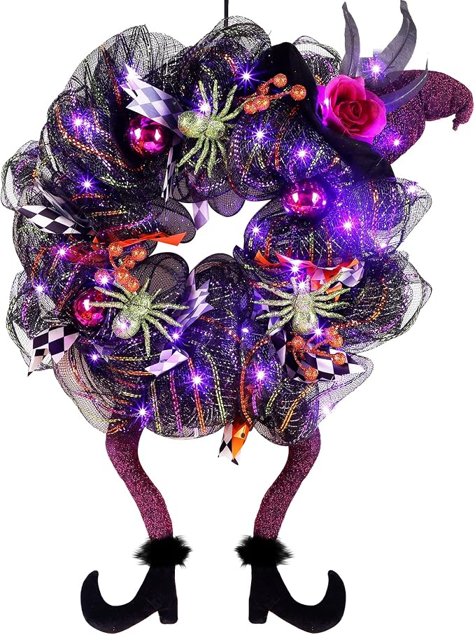 Lulu Home 18"x30" Halloween Wreath, Purple, 30 LED Lighted - skull wreath
