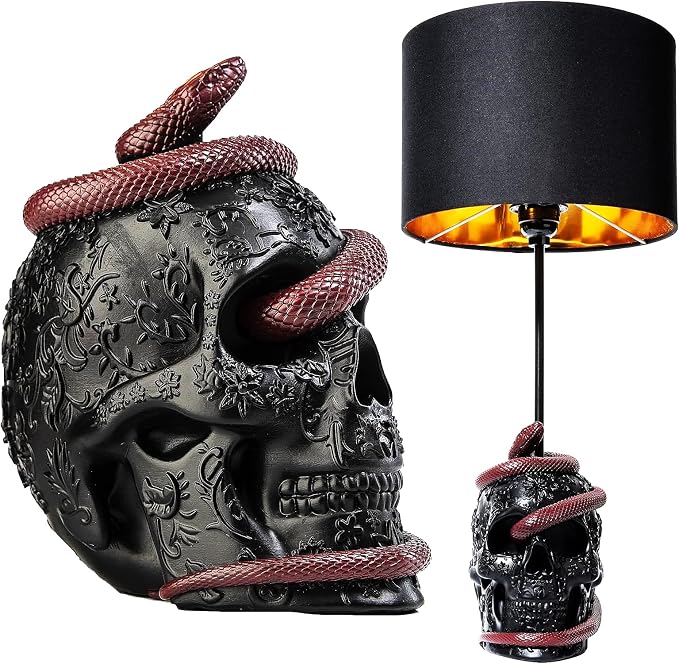 GUTE Skull Snake Lamp, 24" H - Desk Table Lamp, Gothic Lamp, Skull Decoration, Snake Figurine Unique Table Lamp Decor for Any Room - Unique Novelty Gifts & Decorations - skull lamp