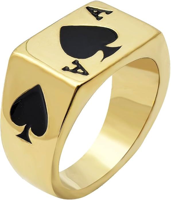 JAJAFOOK Mens Womens Stainless Steel Ring Poker Spade Ace Silver Black Sizes 6-14 - skull ring