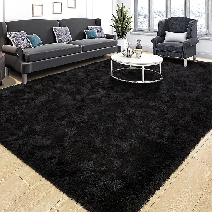 4x6 Soft Fluffy Rug for Bedroom Fuzzy Black Rugs for Living Room - skull carpet