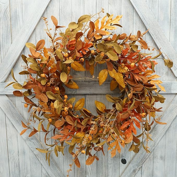 AMF0RESJ Artificial Fall Wreath for Front Door Autumn Wreath for Home Decor - skull wreath