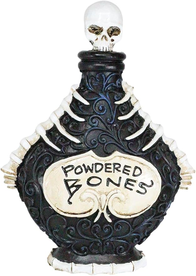 Ebros Wicca Witch Mad Doctor Scientist Skeleton Skull Powdered Bones Potion Bottle Witchcraft and Sorcery Elixir Poison Bones Skeletons Macabre Alchemy Halloween Prop Display Bottles