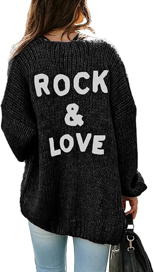 PRETTYGARDEN Women's Long Sleeve Open Front Knit Cardigans Sweaters Soft Loose Draped Coat Outerwear - skull jacket