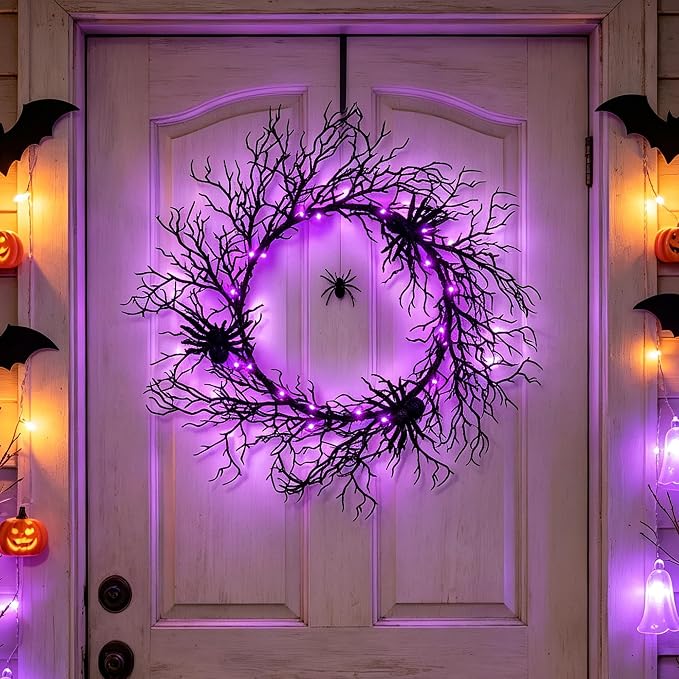 Adroiteet 24″ Halloween Wreath for Front Door Halloween Decorations Outdoor