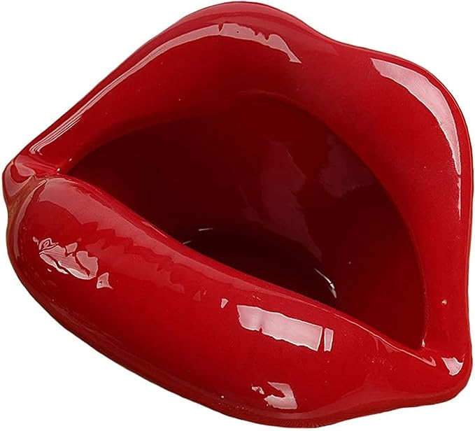 Creative Ceramic Cigarette Ashtray Lips Style Dark Red Home Decor - skull ashtray