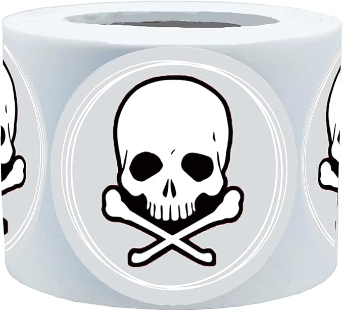 Remarkable 2 Inch White Skull and Crossbones Circle Dot Stickers,Skull Stickers Used for Party Favors, Birthdays, Halloween and Crafts (500 Labels on a Roll) - skull sticker
