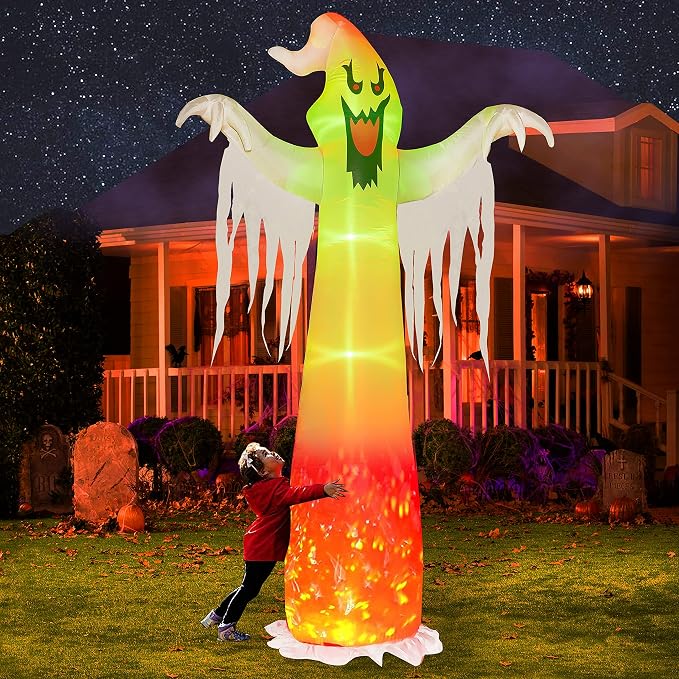 Hourleey 9 FT Halloween Inflatables Outdoor, Halloween Blow Up Yard Decorations with Built-in LED Lights for Indoor Outdoor Party Garden Lawn Clearance (Ghost) - skull inflatable