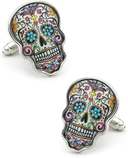 iGame Day Of The Dead Cuff Links Muti-color Brass Material Sugar Skull Design Cufflinks with Gift Box - skull tshirt
